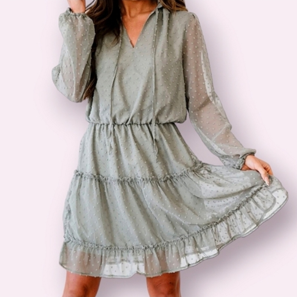 Elegant Green Chiffon Dress